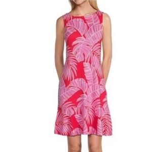 Tommy Bahama Darcy Peninsula Palms Dress XS Pink Red Tropical Sleeveless